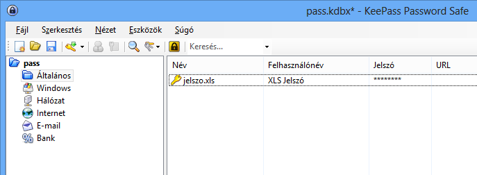 KeePass Új bejegyzés