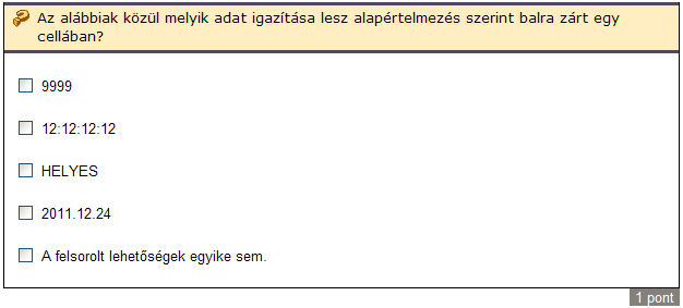 ZH mintafeladatok Adattípusok Adat