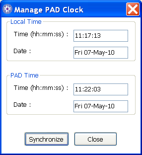 PAD idı ellenırzése/beállítása A Synchronise (Szinkronizálás) gombra való kattintáskor a samaritan PAD saját idejét a