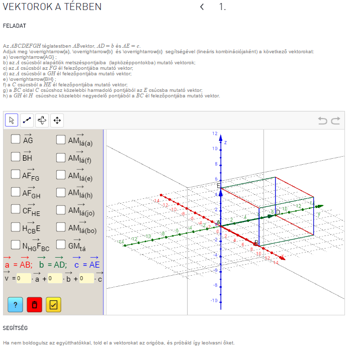 9. ábra Vektorok a térben a Geogebrában. (Forrás: Geomatech.