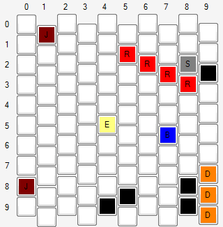 10-2.ábra. 2. tesztcsoport pályája Teszt 2.1: Juzkez mozog a pályán a vezérlő utasításoknak megfelelően A teszt célja: Annak ellenőrzése, hogy Juzkez a játékos utasításainak megfelelően viselkedik-e.