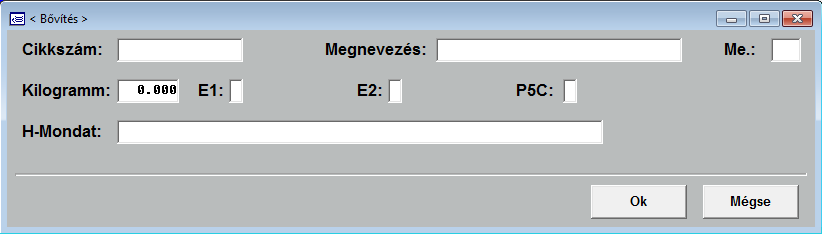 Az üzemazonosításhoz szükséges gyűjtés a Cikkszámok raktárkészlet