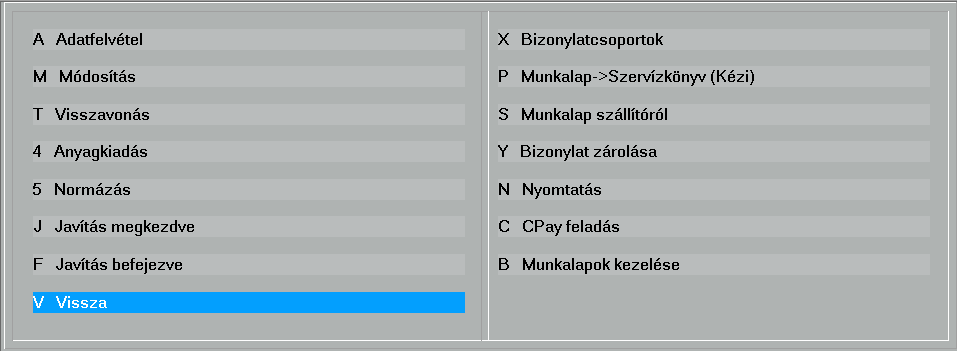 7. Munkalapok 7.1. Adatfelvétel (A) A Szervizben munkalap készítése és a szerelők elszámoltatása: A program elkészíti a munkalapokat, és kinyomtatja munkalap vagy vállalási szerződés formában.