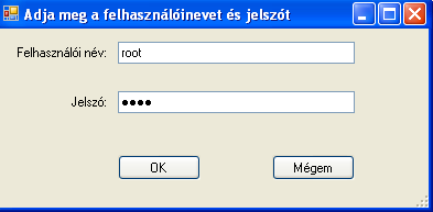 3.5.10 LoginForm ablak Ez az ablak a táblakarbantartáshoz való hozzáférés előtt jelenik meg.