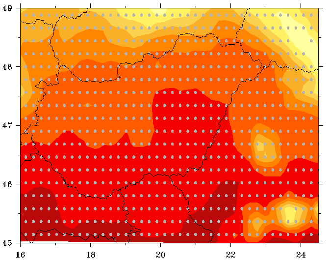 Hıségnapok (T( max > 30 o C) változv ltozása (nap) 2021 2050 2071 2100 A mostani ~15 napról a közeli jövıre 10-20 nappal növekszik; míg