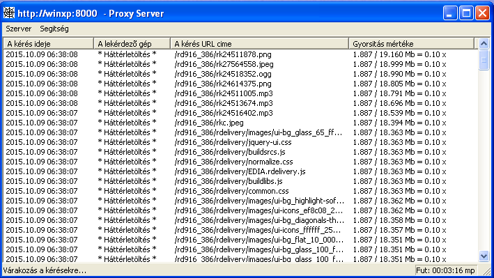 5. Kattintson rá a proxy linkjére (a példában a 192.168.33.178:8000 szövegre). 6. A proxy elkezdi letölteni a teszthez tartozó file-okat, várja meg, amíg azt befejezi. Ha befejezte, az 5.