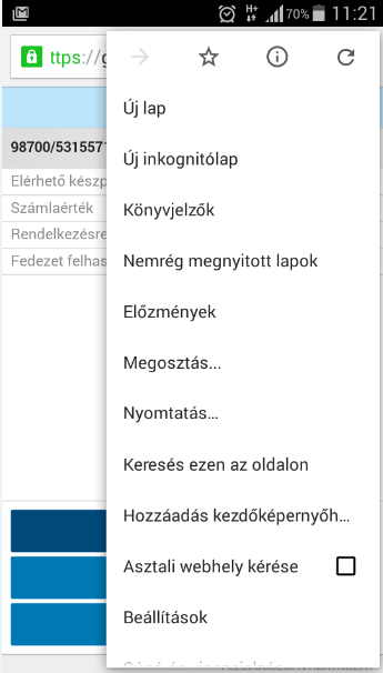 Ikon hozzáadása a kezdőképernyőhöz Chrome böngészőben belépés után