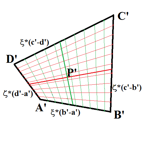 vagyis adott P 0 esetén hol van P 0? Ehhez "mindössze" csak annyit kell tennünk, hogy az A 0 B 0 C 0 D 0 négyszögben (fényképen) lev½o P 0 ponthoz meghatározzuk a és együtthatókat, amik a 3.