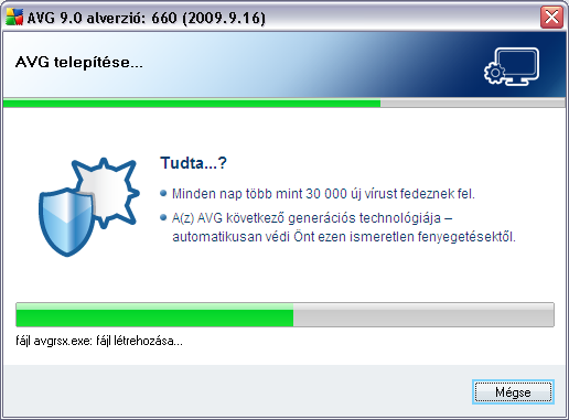 5.10. Az AVG telepítése Az AVG telepítése panel a telepítési folyamat állapotát mutatja, és nem igényel