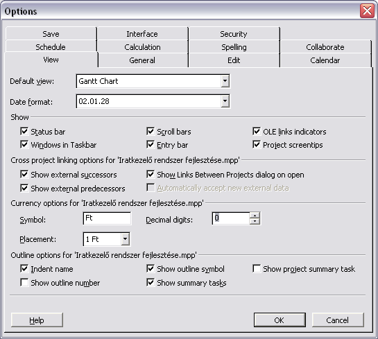 A 9. ábra szerint visszafelé haladó ütemezés (Schedule from Project Finish Date) is választható. A 10.