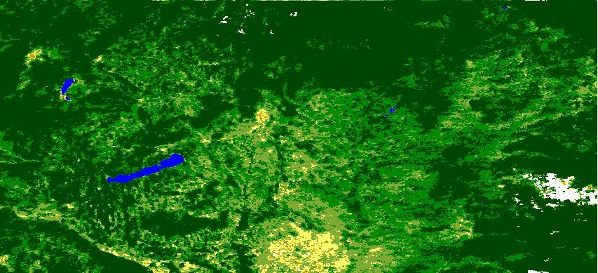 Aszály monitoring Az 5. ábrán jól látható a m holdkép és az SPI térkép hasonlósága. 5. ábra: A 2003 májusi aszályhelyzet SPI indexszel kifejezve, illetve az egyes SPI kategóriák területi aránya, és egy májusi NDVI m holdkép.