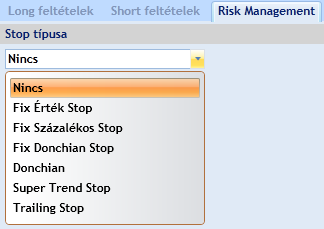 4. Risk management 4.1. Fix érték stop: A stop beállítása négy részből áll. Először beállíthatjuk az érték oszlopot, amely magának a stopnak a nominális értékbeállítását jelenti.