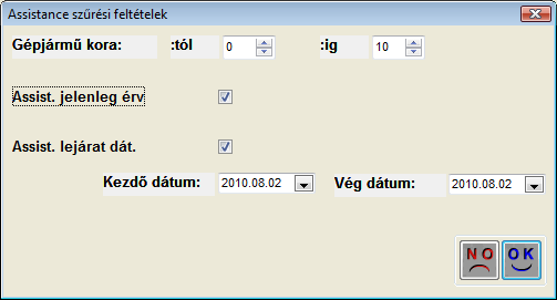 8.2. CRM Assistance szűrés CRM modul Szűrés menüpontja alá felkerült egy új almenüpont Assistance. A menüpont elindítását követően megadhatóak a szűrésre vonatkozó feltételek.