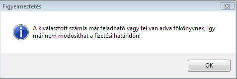 1.2. Számlaböngésző Számladátumok nem módosíthatóak, ha az fel van könyvelve főkönyvnek Amennyiben egy számla már felkönyvelésre került a K2D