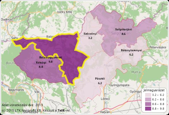 Egy lakosra jutó összes nettó jövedelem (Ft) SZJA alapot képező nettó jövedelemmel száz állandó lakosra vetített összege (Forrás: Teir) már eltérést mutat a régiós átlagtól, de a megyei arányt