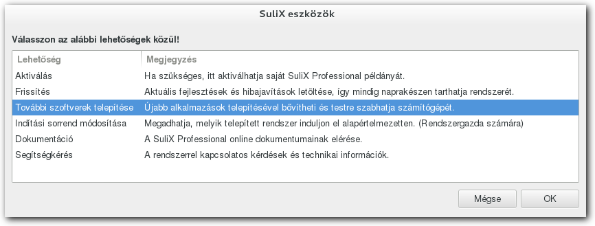 A további lépéseket a SuliX Professional rendszerű gépeken egyenként kell végrehajtania. Az asztalon található SuliX eszközök ikon segítségével indítsa el a SuliX eszközök alkalmazást.