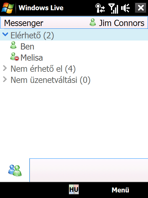 Windows Live Messenger A Windows Live Messenger mobil verziójával az asztali alkalmazás számos lenyűgöző szolgáltatását élvezheti, amely a következőket tartalmazza: Azonnali üzenetküldés szöveggel és