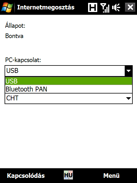 178 Internet Az internetmegosztás használata előtt szakítsa meg a számítógépen futó Windows Mobile-eszközközpont vagy az ActiveSync szoftverrel létesített kapcsolatot.