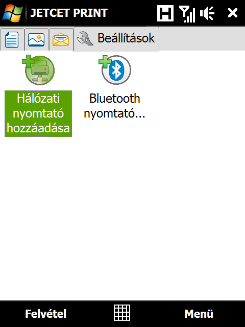 254 Programok 12.7 JETCET PRINT A JETCET PRINT segítségével képfájlokat vagy dokumentumokat nyomtathat a készülékről egyenesen Bluetooth-ra, vagy hálózati nyomtatóra.