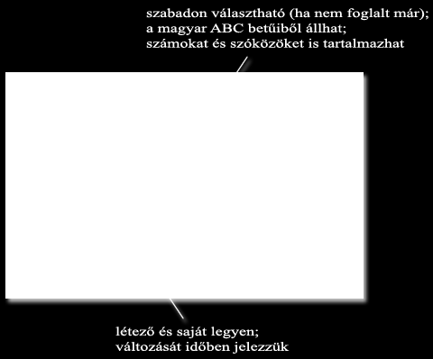 Elektronikus levélcím. Ezen adatok között kötelezően szükséges az egyedi felhasználói név és egy elektronikus levélcím (e-mail cím) is (lehet ingyenes szolgáltató postafiókja is!