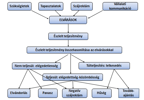 szeret panaszkodni. Az elégedettség / elégedetlenség kialakulásának folyamatát a 13. ábra szemlélteti. 13. ábra: Az elégedettség/elégedetlenség kialakulásának folyamata Forrás: Hofmeister et al.