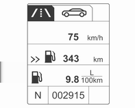 Műszerek és kezelőszervek 93 Napi km-számláló 2 Átlagfogyasztás Átlagsebesség Napi km-számláló 1 Napi km-számláló 2 Megtehető út Átlagfogyasztás Pillanatnyi fogyasztás Átlagsebesség Pillanatnyi