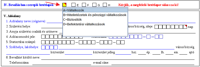 Töltsük ki a szükséges mezőket. A program automatikusan elvégzi a megfelelő számításokat, nem megfelelő adatok esetén hibát jelez. Az adatok javítása után folytathatjuk a kitöltést.