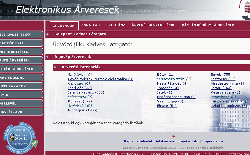 6. ábra NAV árverések forrás: https://arveres.nav.gov.hu/index-meghirdetesekingosag.