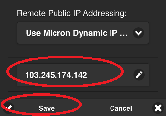 12 A nyílvános IP cím automatikusan betöltődik, majd érintse meg a "Save" mezőt.