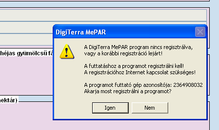 a) A regisztráció indítása a párbeszéd panel Igen gombra kattintásával. Figyelem: