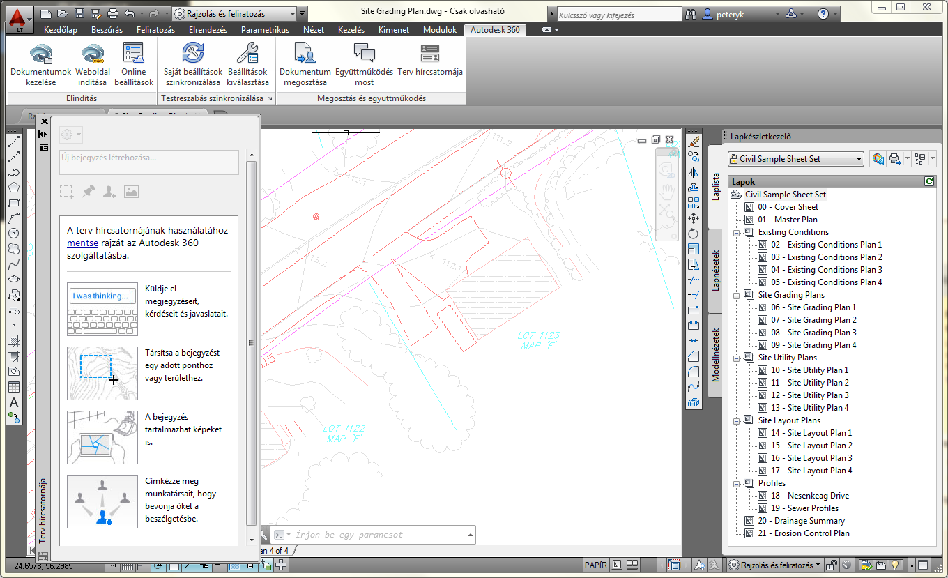 66 AZ AUTOCAD LT 2016 ALAPJAI A lapfüleket a Nézet szalag Fájllapok parancsával, vagy a parancssori FILETAB paranccsal kapcsoljuk be.