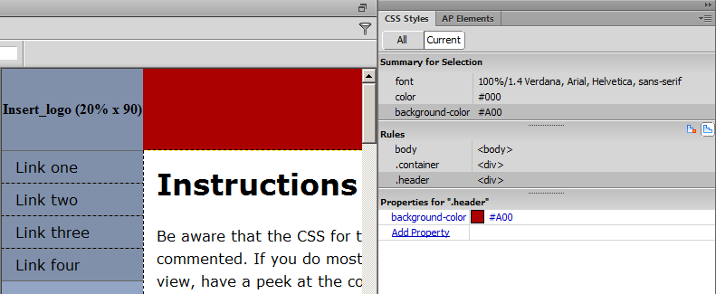 4.7. Sablonos lap formázása CSS-sel Nézzünk bele a kódba. A CSS-ben a <body> tag és a <div>-ek tulajdonságai vannak meghatározva. Először is szerezzünk be pár színt. Használjuk a megosztott nézetet.