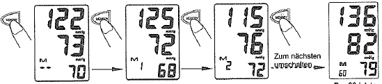 1. Nyomja meg a start/stop-gombot. "kpa"-kijelzés mmhg"-kijelzés "IHB"-kijelzés (IHB = Irregular Heart Beat = szabálytalan szívverés) 4.A készüléket a start/stop gomb megnyomása által kapcsolhatja ki.