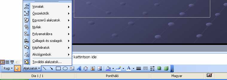 Az alakzatoknak megváltoztathatjuk a színét, vonal vastagságát, stb.: az alakzatra kétszer bal egérgombbal rákattintunk, vagy egyszer jobb egérgomb és Alakzat formázása.