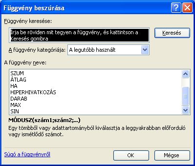 Függvényvarázsló az Excel varázslója a függvények megadására (beszúrás) Kategóriánként csoportosítva az Excel összes függvényét tartalmazza Indítása: Beszúrás/Függvény (E 03) ill.