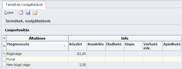 Termékek/Szolgáltatások Áttekintés Termékek és szolgáltatások áttekintése. Közvetlenül is elérhető a Shift+Alt+T billentyűkombinációval.