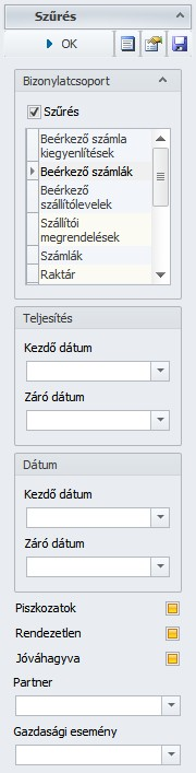 Bizonylatok Előszűrés Az előszűrés panelt a bizonylatlista jobboldalán találjuk.