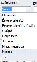 Számlatípus A választható számlatípusok köre az Alapadatok-Számlatípusok táblán keresztül bővíthető.