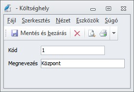 A gazdasági eseményekhez kapcsolódó kontírok párbeszédablaka. Költséghelyek Költséghelyek alaptábla.