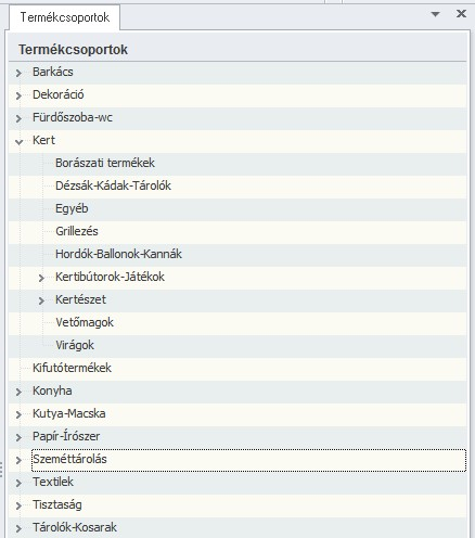 Termékcsoportok Termékcsoportok alaptábla. A termékeket öt szintig csoportosíthatjuk.