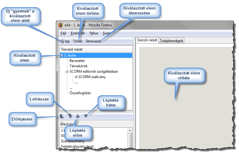3. ábra A Tervező nézet gombjai 1.10.2 Elektronikus tananyag tagolása Az elektronikus tananyag tartalomjegyzékét a forgatókönyv címsorai alapján építjük föl.