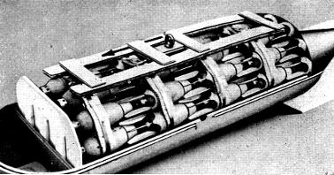 5. ábra KRAB-25 JaD vegyi bomba 15 1. fejgyújtó, 2. fejadapter, 3. detonátor, 4. vegyianyag, 5. hegsztés, 6. távtartó gyűrű, 7. belső test, 8. függesztőszem, 9. bombatest, 10. távtartó gyűrű, 11.