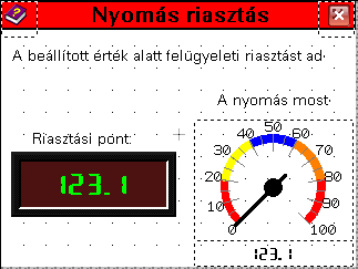 Nyomás beállítása: 23. ábra nyomás riasztás Ez a beállító panel, csak nyomásméréssel ellátott verziónál létezik.