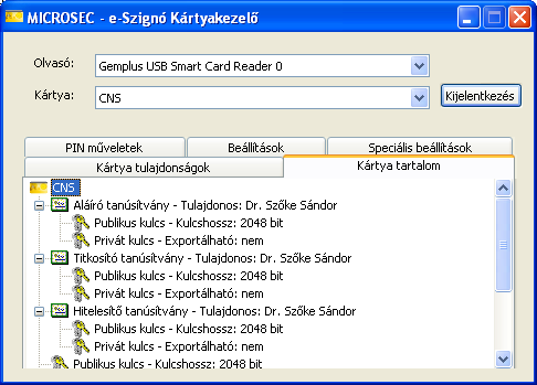 e-szignó kártyakezelı alkalmazás Felhasználói útmutató 3.