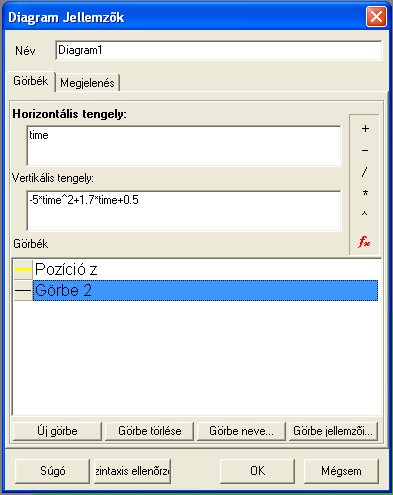 Ismerkedés a programmal példákon keresztül 23 s = -5 t2 + 1.7 t+0.5. A kapott függvényhez hozzunk létre egy görbét.
