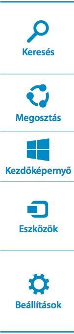 A Gombok menü aktiválásához ujjunkat helyezzük az érintőpad jobb szélére, és húzzuk az érintőpad közepe felé A Gombok menü az alábbi elemekből áll: Keresés: Egy kulcsszó beírásával kereshetünk