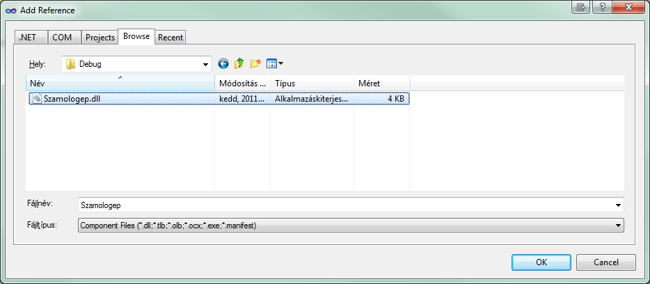 81 / 173 8.2. ábra. Add Reference menüpont A felbukkanó párbeszédablak egyetlen célja a szóban forgó DLL megtalálása, azonosítása.