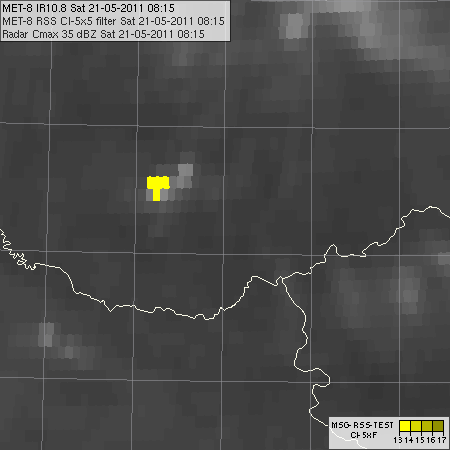 08:15 UTC 08:20 UTC Fejlődő fázis Convective Initiation Cél: Előbb detektálni a