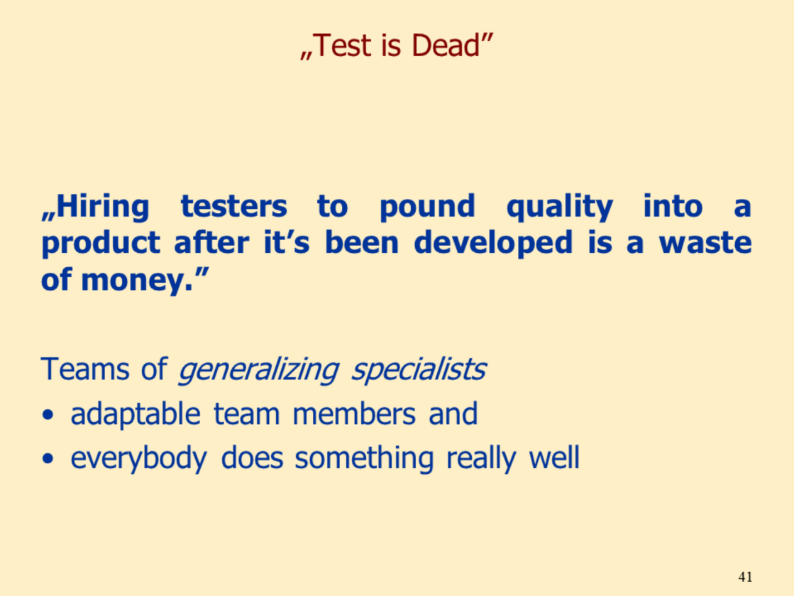 Alberto Savoia. Test is Dead, GATC 2011 keynote, http://www.youtube.com/watch?v=x1jwe5rou3g Alan Page.