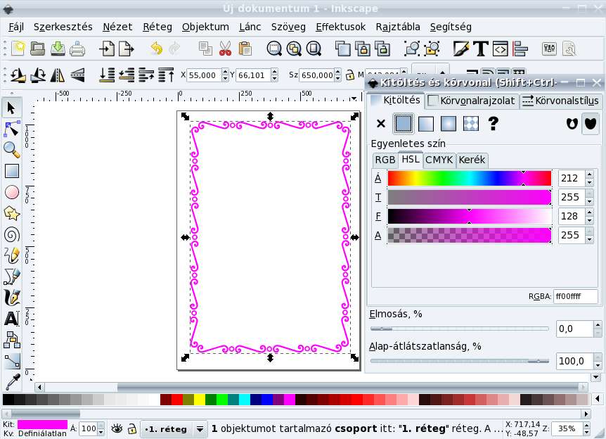 Vektoros rajzokat az Inkscape-pel tudunk csinálni. Az.svg formátum szintén nyílt forrású és a Scribus is ismeri, de sajnos csak RGB.